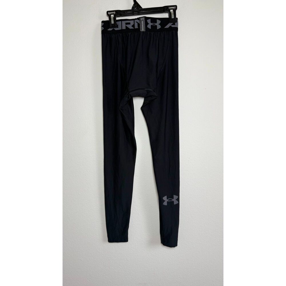 Under Armour HeatGear Compression Leggings Black Gray Logo Athletic Base Layer